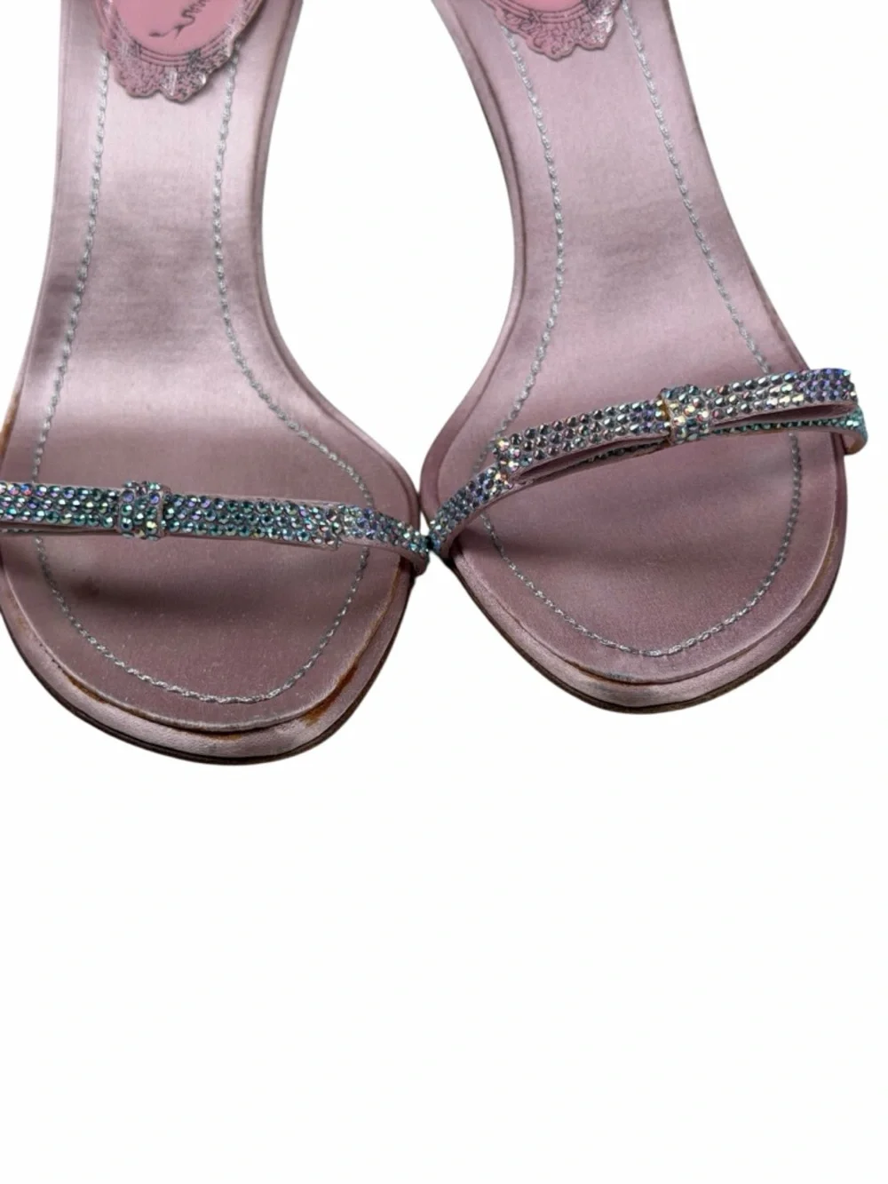 Rene‎ Caovilla Pink Satin Bow Embellished Heeled Sandals Women’s Sz 35 / 5